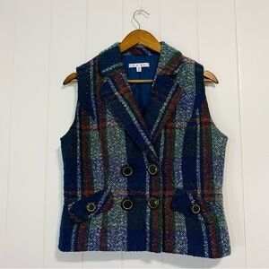 Cabi Plaid Double-Breasted Women's Wool Blend Vest Size Medium